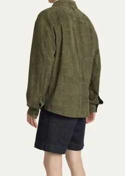 JacquemusMen's Croc-Embossed Leather Sport Shirt