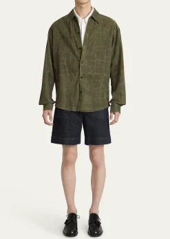 JacquemusMen's Croc-Embossed Leather Sport Shirt