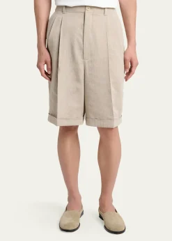 JacquemusMen's Herringbone Linen-Blend Pleated Shorts