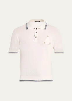 JacquemusMen's Silk and Cotton Mesh Polo Shirt