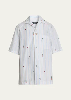 JacquemusMen's Vegetable Stripe Cotton Short-Sleeve Shirt