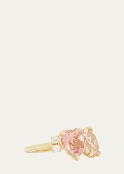 Jamie Wolf18K Yellow Gold Pink Tourmaline Heart and Morganite Pear Ring with Diamonds