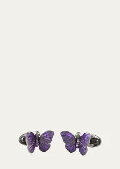 Jan LeslieEnamel Butterfly Cufflinks, Purple