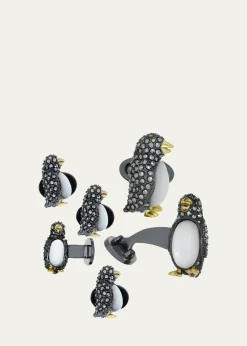 Jan LeslieMarcasite Penguin Cuff Links Studs Set