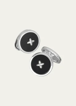 Jan LeslieMen's Black Onyx Button Cufflinks
