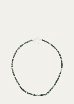 Jan LeslieMen's Emerald Beaded Necklace with Sterling Silver Spacers