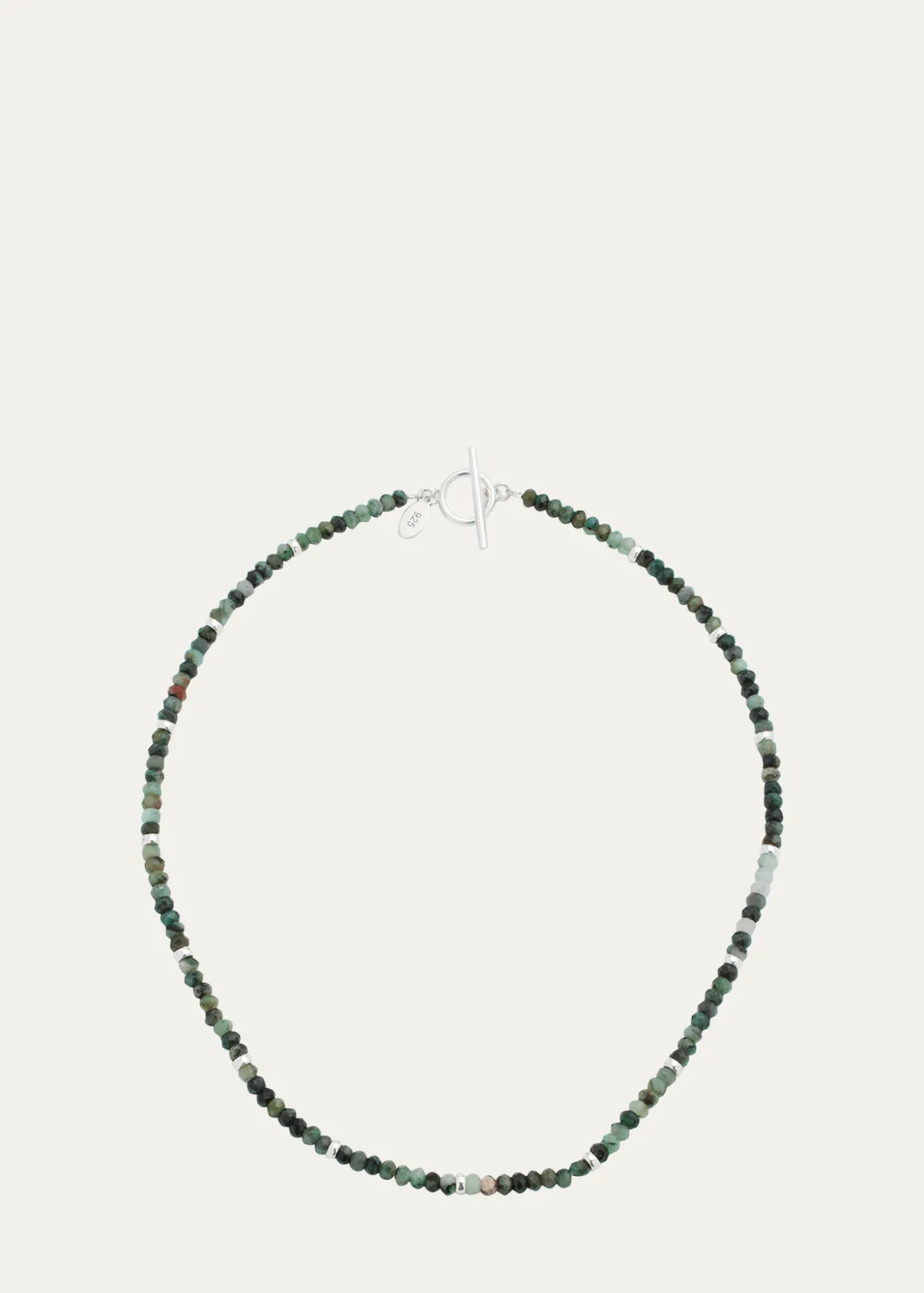 Jan LeslieMen's Emerald Beaded Necklace with Sterling Silver Spacers