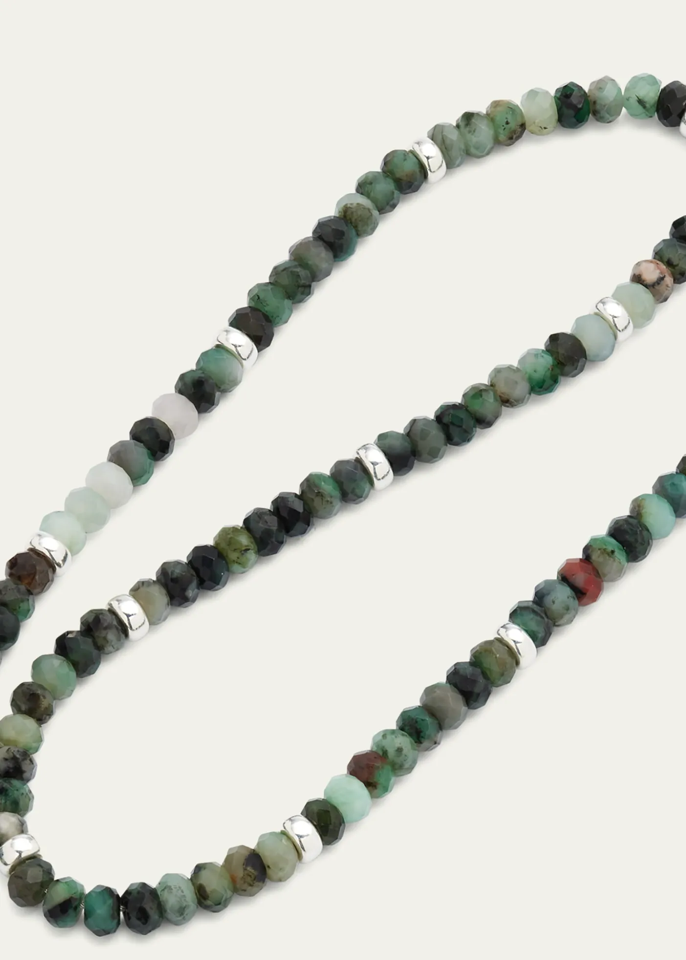 Jan LeslieMen's Emerald Beaded Necklace with Sterling Silver Spacers