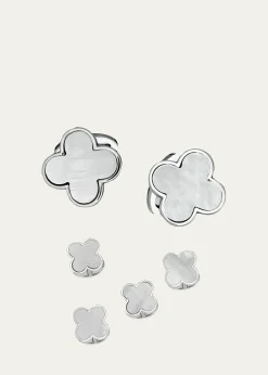Jan LeslieMen's Mother-of-Pearl Clover Cufflink Stud Set