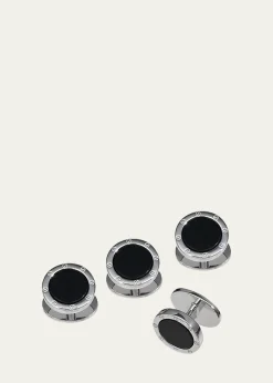 Jan LeslieMen's Round Black Onyx Screw Shirt Studs