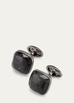 Jan LeslieMen's Square Black Rutliated Quartz Cufflinks