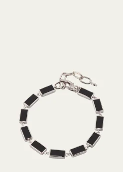 Jan LeslieMen's Sterling Silver and Rectangle Black Onyx Bracelet