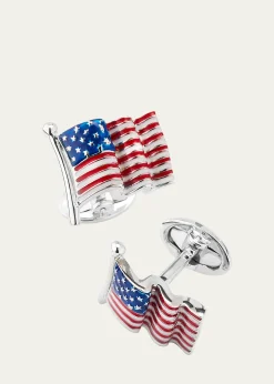 Jan LeslieMen's Sterling Silver Enamel American Flag Cufflinks