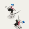 Jan LeslieMen's Sterling Silver Enamel Moving Skier Cufflinks