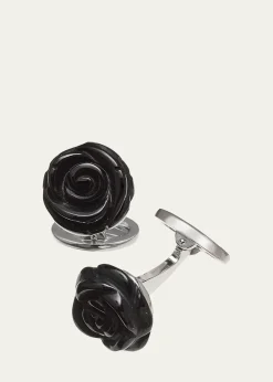 Jan LeslieOnyx Carved Rose Cuff Links