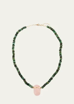 JIA JIARose Quartz Charm Necklace with Emeralds