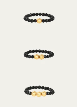 KAREN LAZAR3mm Micro Faceted Black Spinel Stone and 14K Gold-Filled Textured Bead Rings