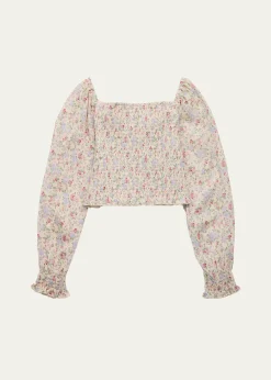 KatieJ NYCGirl's Floral-Print Smocked Top, Size S-XL