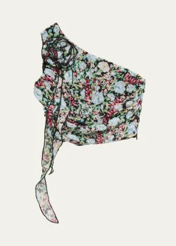 KatieJ NYCGirl's Tween Floral-Print One Shoulder Rossette Top, Size S-XL