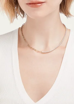 Kendall Row14K Yellow Gold Half Tennis Half Paperclip Necklace, 16.5
