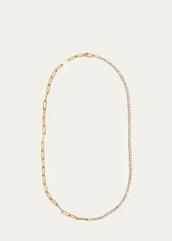 Kendall Row14K Yellow Gold Half Tennis Half Paperclip Necklace, 16.5