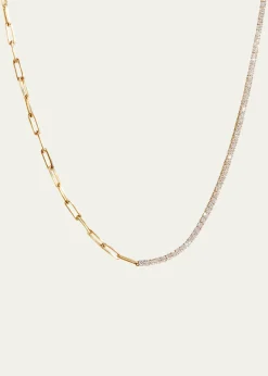 Kendall Row14K Yellow Gold Half Tennis Half Paperclip Necklace, 16.5