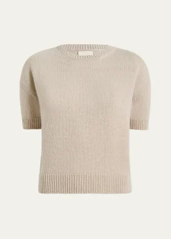 KhaiteShimmering Cashmere Short-Sleeve Crewneck Sweater