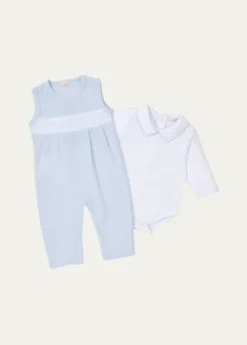 Kissy KissyBoy's Punto Ingles Hand Smocked Overall Set, Size 3M-9M