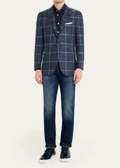 KitonMen's Windowpane Cashmere, Wool and Silk Sport Coat