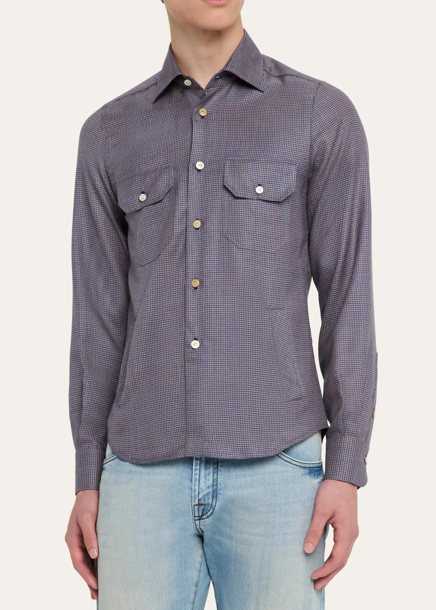 KitonMen's Cashmere Blend Micro-Check Overshirt