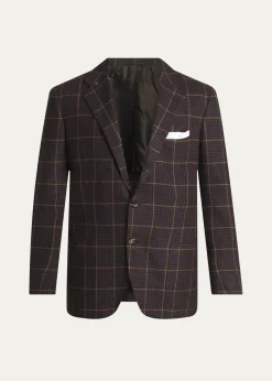 KitonMen's Cashmere Windowpane Check Single-Breasted Sport Coat