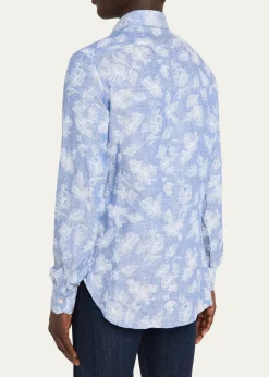 KitonMen's Floral Linen Button-Down Shirt