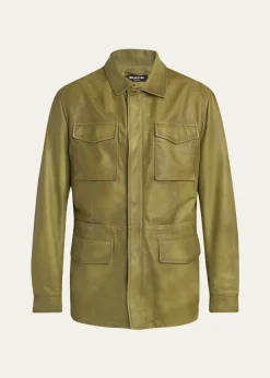 KitonMen's Leather Flap-Pocket Field Jacket