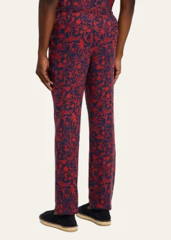 KitonMen's Linen Coral-Print Stretch Pants
