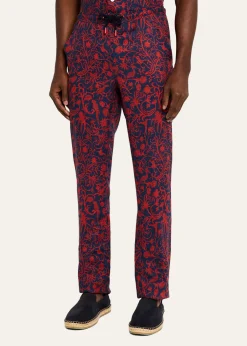 KitonMen's Linen Coral-Print Stretch Pants