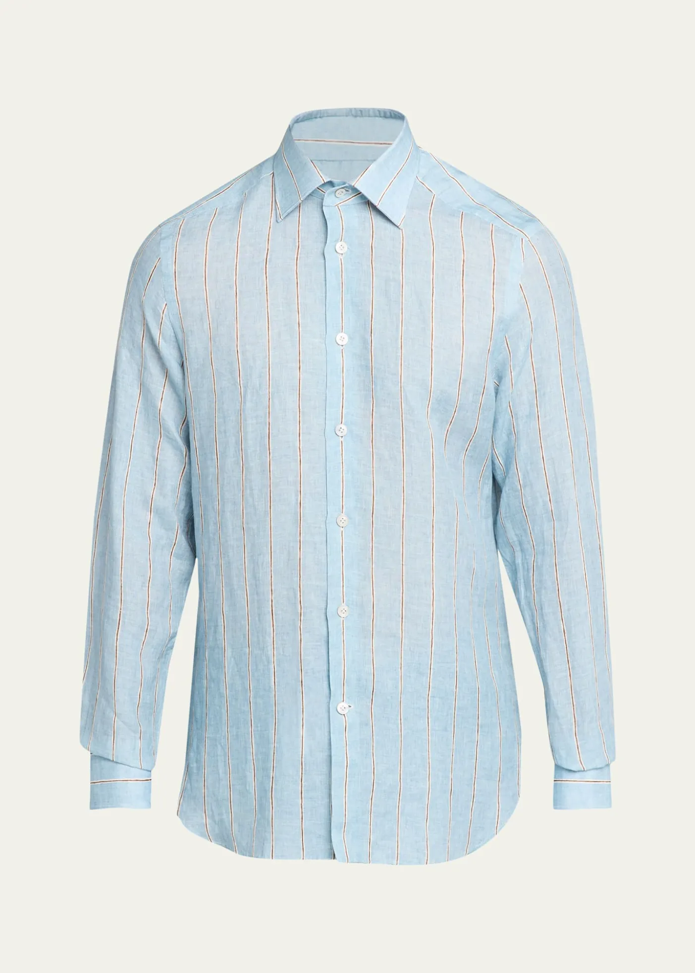 KitonMen's Linen Stripe Button-Down Shirt with Mother-Of-Pearl