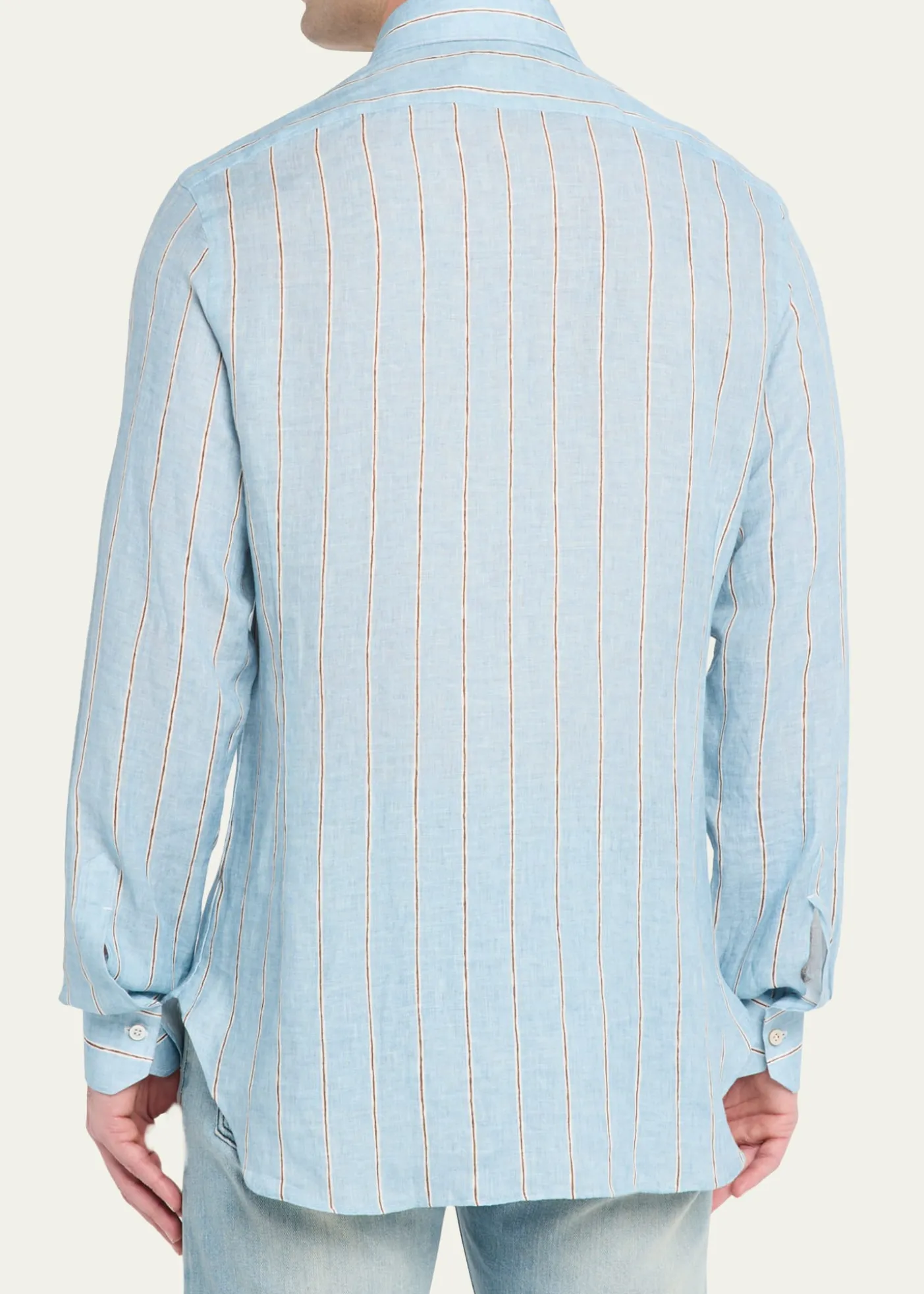 KitonMen's Linen Stripe Button-Down Shirt with Mother-Of-Pearl