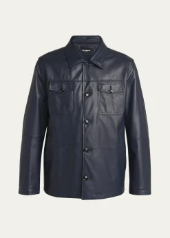 KitonMen's Loden Napa Leather Shirt Jacket
