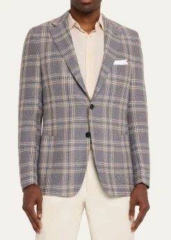 KitonMen's Plaid Cashmere and Linen Single-Breasted Sport Coat
