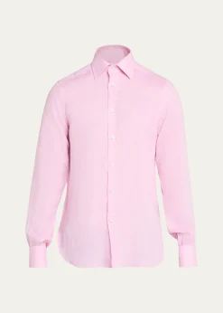 KitonMen's Solid Linen Button-Down Shirt with Mother-Of-Pearl