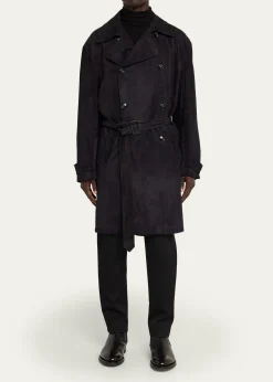 KitonMen's Suede Double-Breasted Trench Coat
