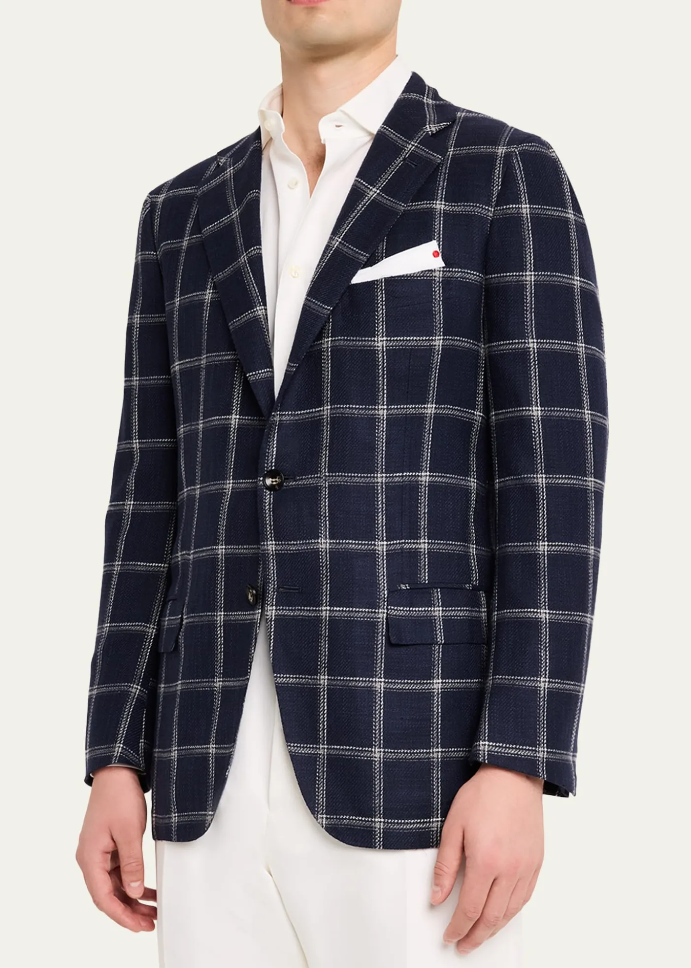 KitonMen's Windowpane Silk, Cotton and Cashmere Sport Coat