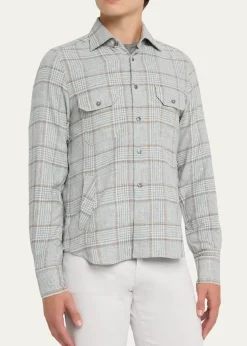 KitonMen's Wool-Blend Plaid Overshirt with Pockets