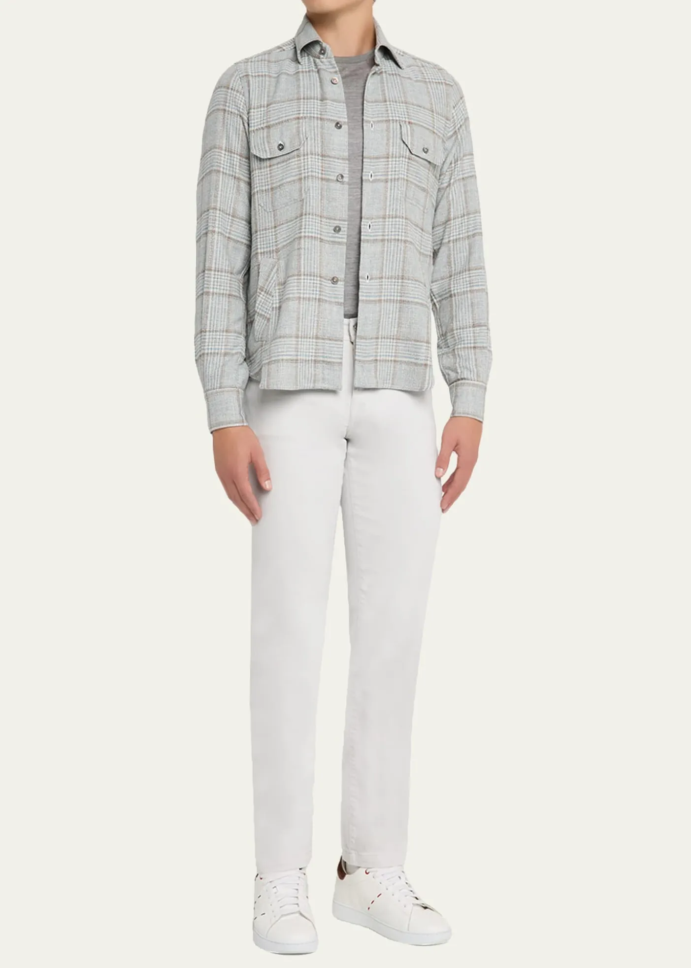 KitonMen's Wool-Blend Plaid Overshirt with Pockets