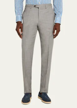 KitonMen's Wool Sharkskin Flat-Front Trousers