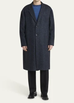 KNTMen's Cashmere Blend Dark Blue Overcoat