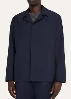 KNTMen's Wool Hidden Button-Front Bomber Jacket