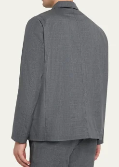 KNTMen's Wool Sharkskin Button-Front Bomber Jacket
