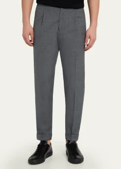 KNTMen's Wool Sharkskin Stretch Pleated Trousers