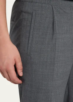 KNTMen's Wool Sharkskin Stretch Pleated Trousers